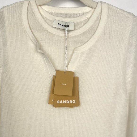 SANDRO IVORY ECRO LAYERED RIBBED WOOL KNIT SWEATER TANK TOP VEST MEDIUM - Picture 6 of 9